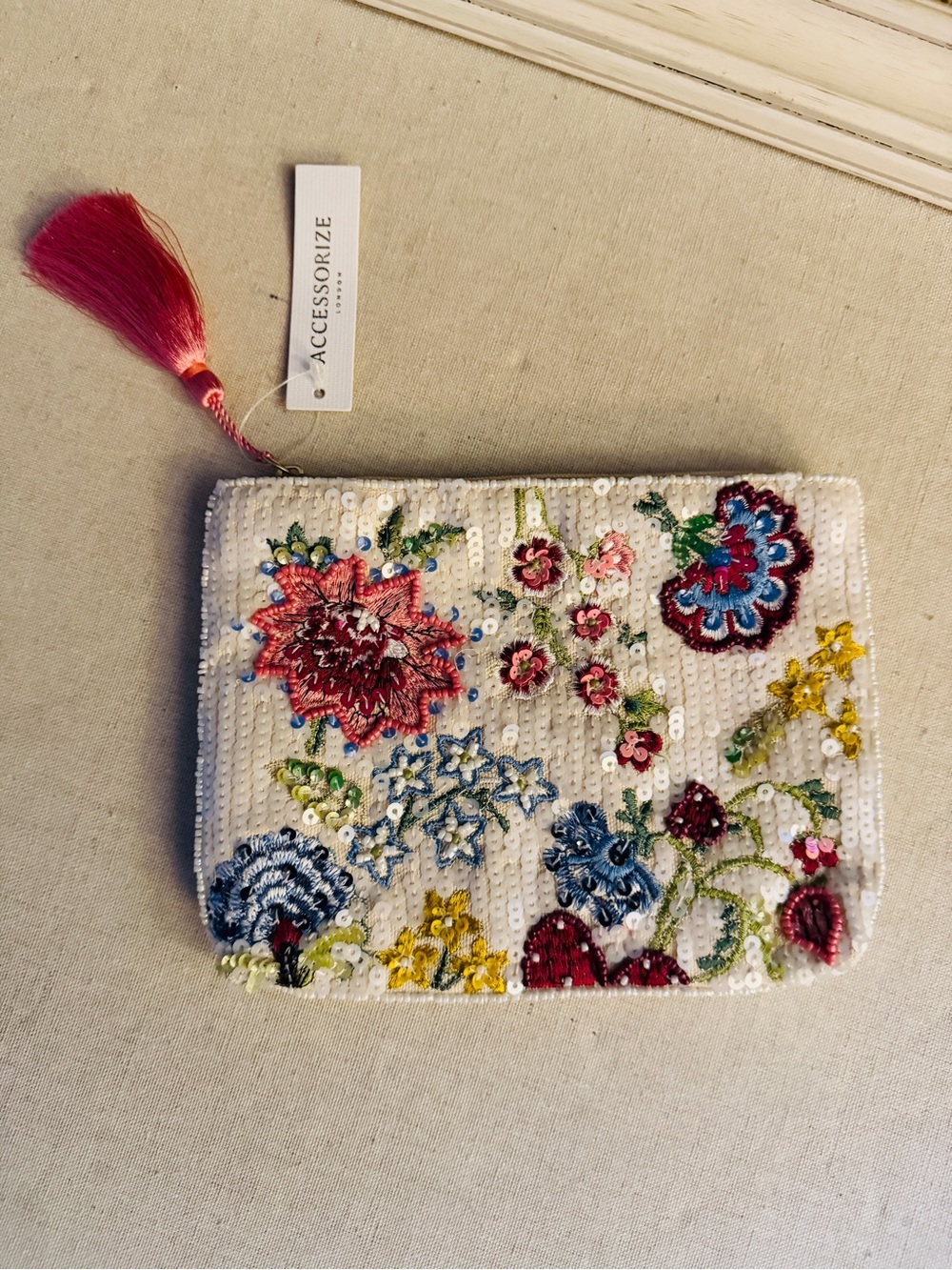 Accessorize London embroidered and sequined floral pouch/clutch NWT